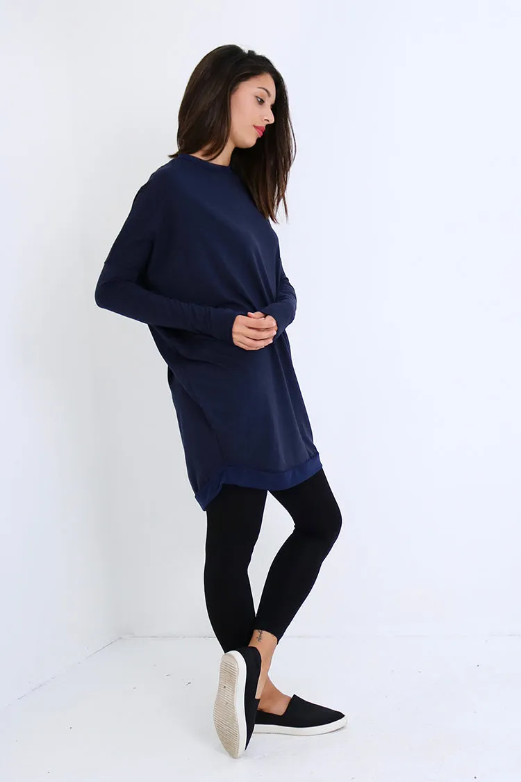 Natalie Busby Slouchy T Dress with Mesh in Navy