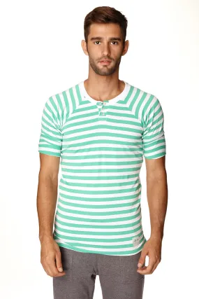 Nautical Raglan Resort Henley Tee (Green & White Stripe)