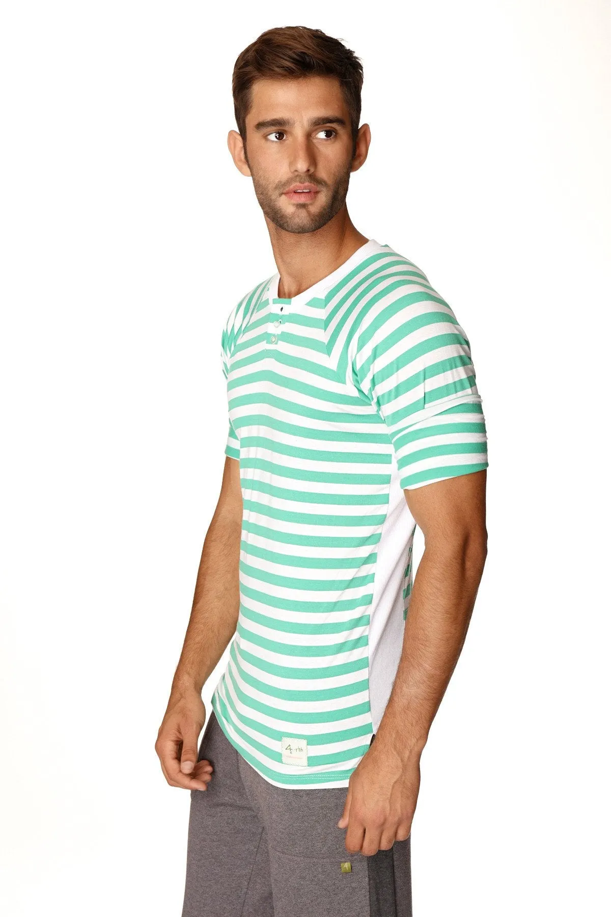 Nautical Raglan Resort Henley Tee (Green & White Stripe)