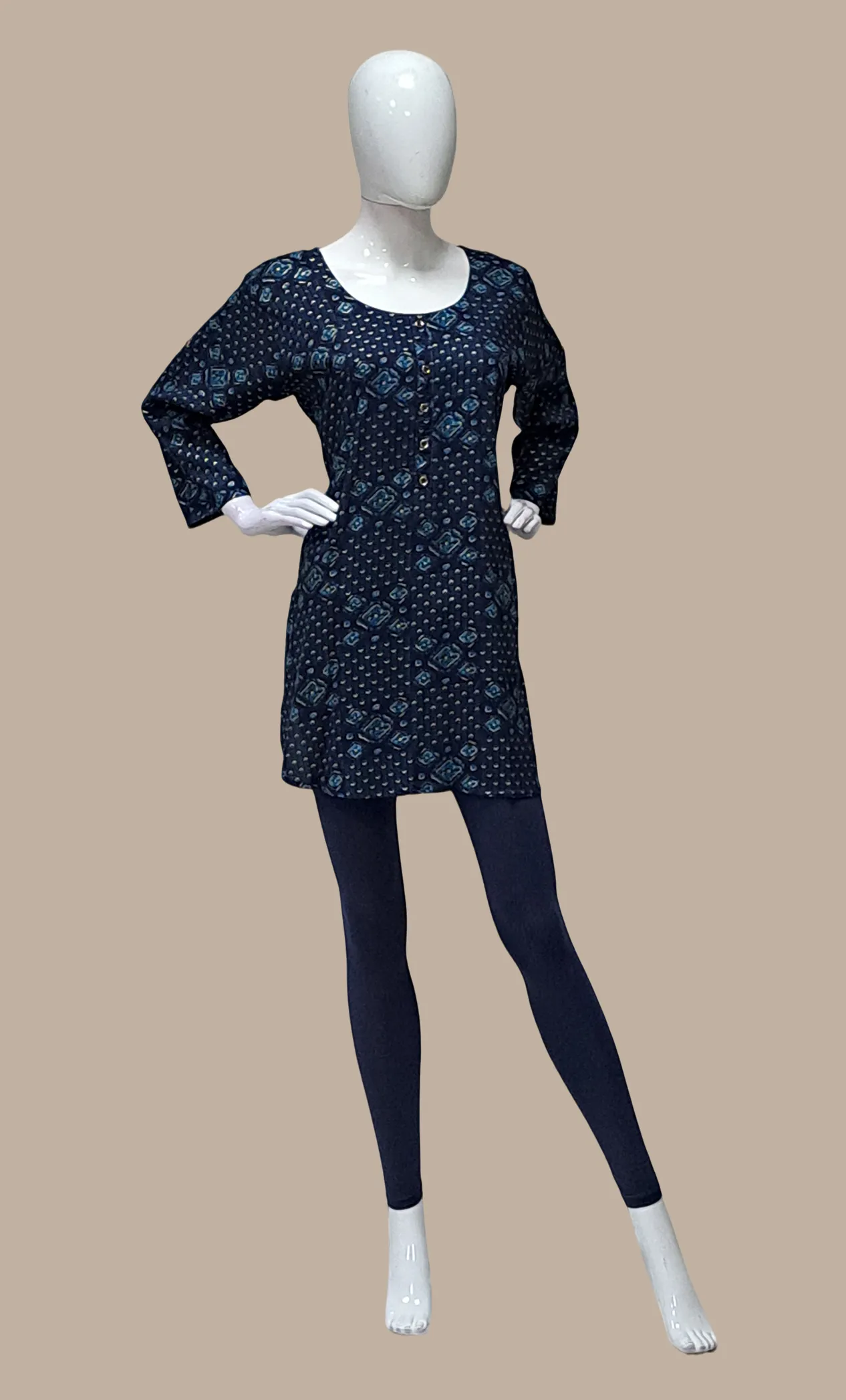 Navy Bandhani Printed Kurti Top