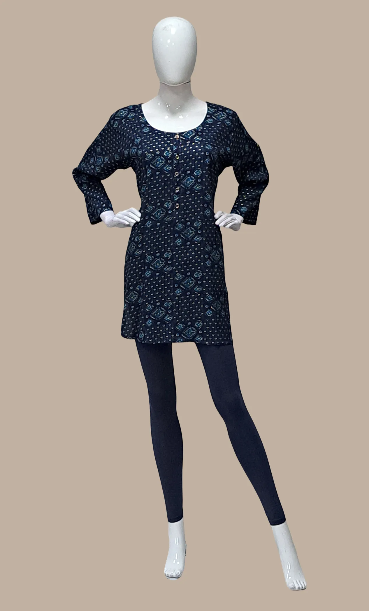 Navy Bandhani Printed Kurti Top