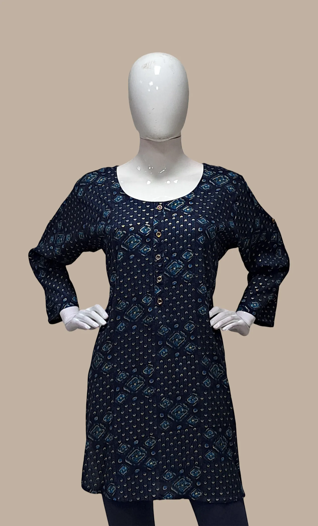 Navy Bandhani Printed Kurti Top