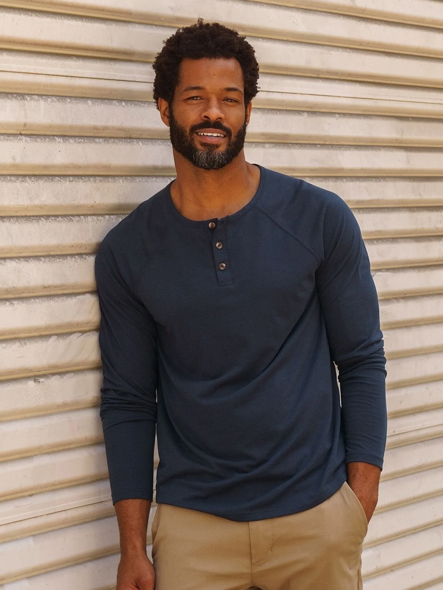 Navy Slim Fit Long Sleeve Henley