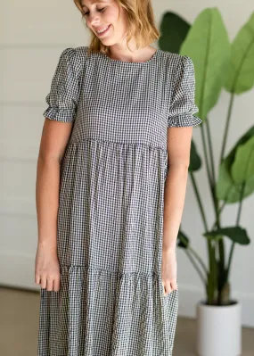 Navy Tiered Gingham Midi Dress -FINAL SALE