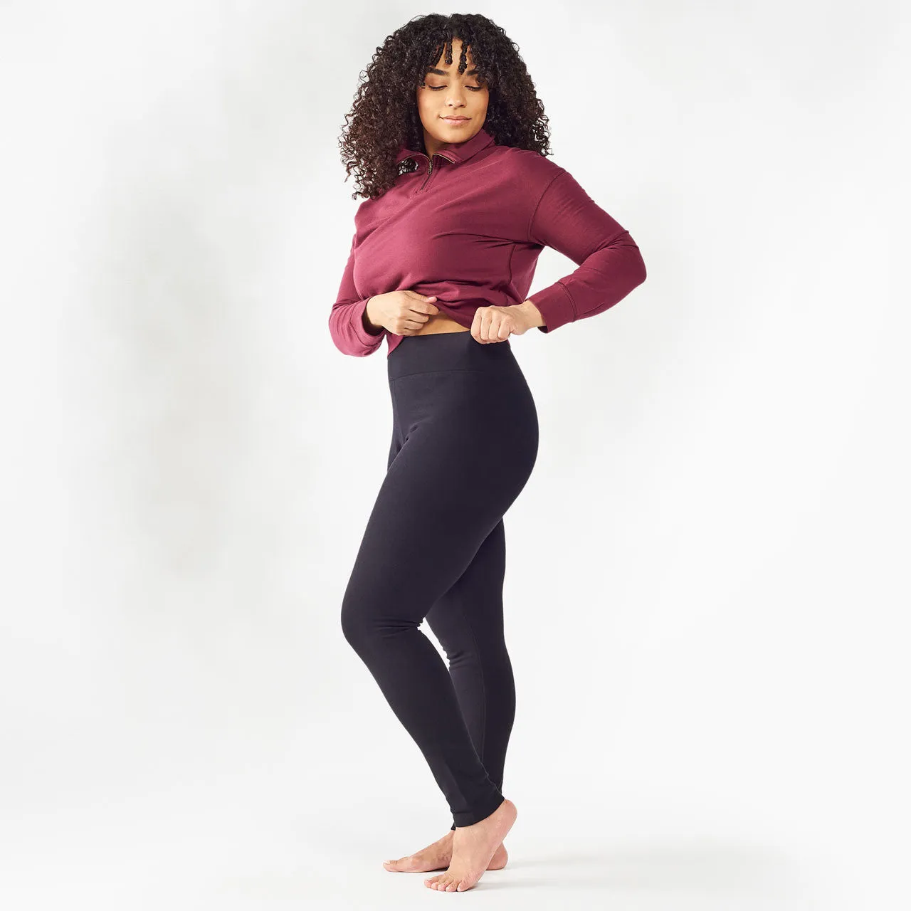 Organic Cotton Fleece Leggings - Black