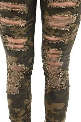 Plus High Waist Pants Ripped Destroyed Skinny Jeans Stretch Legging Camo Army