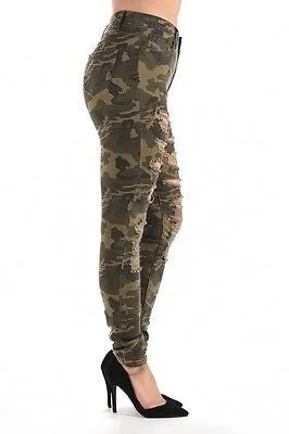 Plus High Waist Pants Ripped Destroyed Skinny Jeans Stretch Legging Camo Army