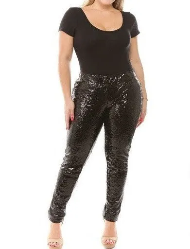 Plus Size Sequined Leggings