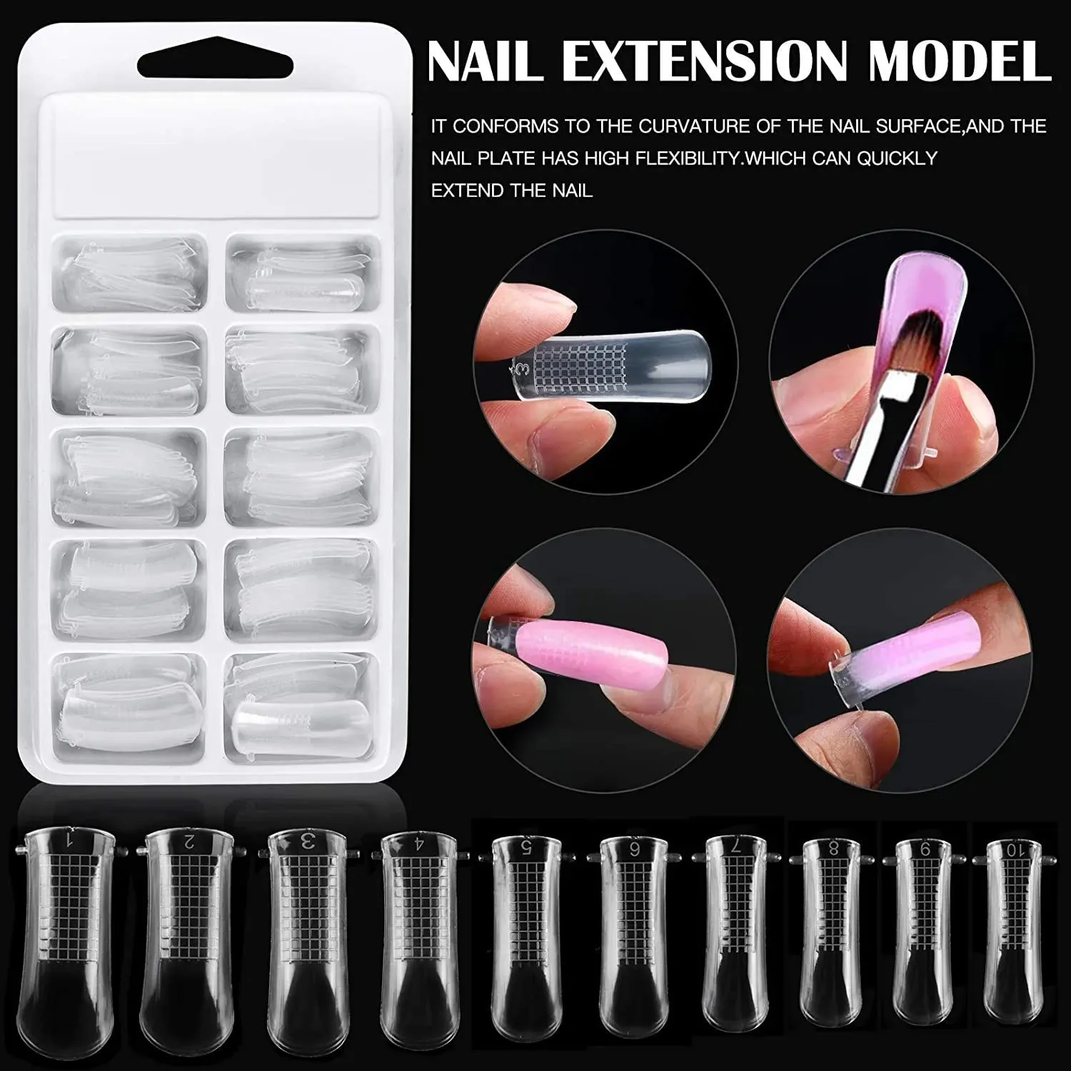 Poly Nail Extension Gel Kit for Builder Gel UV Nail Art Kit Nail Extension Set(1 Polygel Tube, 100 Clear Nails  1Buffer 2 Dual Ended Spatula   Nail Art Brush & Poly Nail Clips   Mini UV Lamp) (PINK)