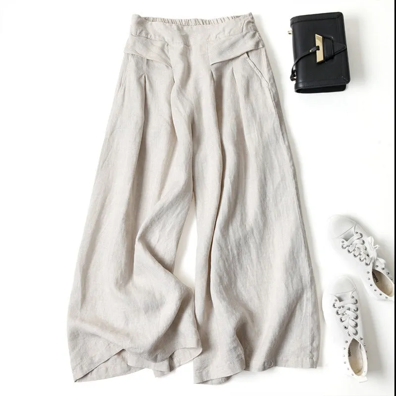 Pre Order:  Cotton Linen High Waist Wide Leg Pants