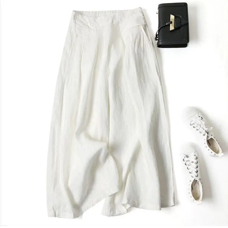 Pre Order:  Cotton Linen High Waist Wide Leg Pants