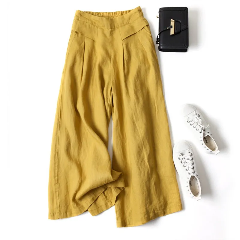 Pre Order:  Cotton Linen High Waist Wide Leg Pants