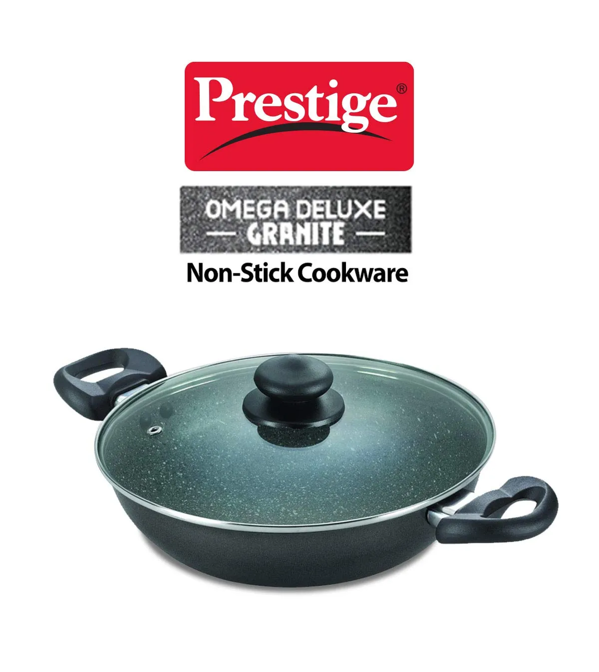 Prestige Omega Deluxe Granite Kadai | 3.25 L | Black | Induction Base | 5 Layer Non-Stick Granite Finish | Scratch Resistant | Dishwasher Safe | Metal Spoon Friendly