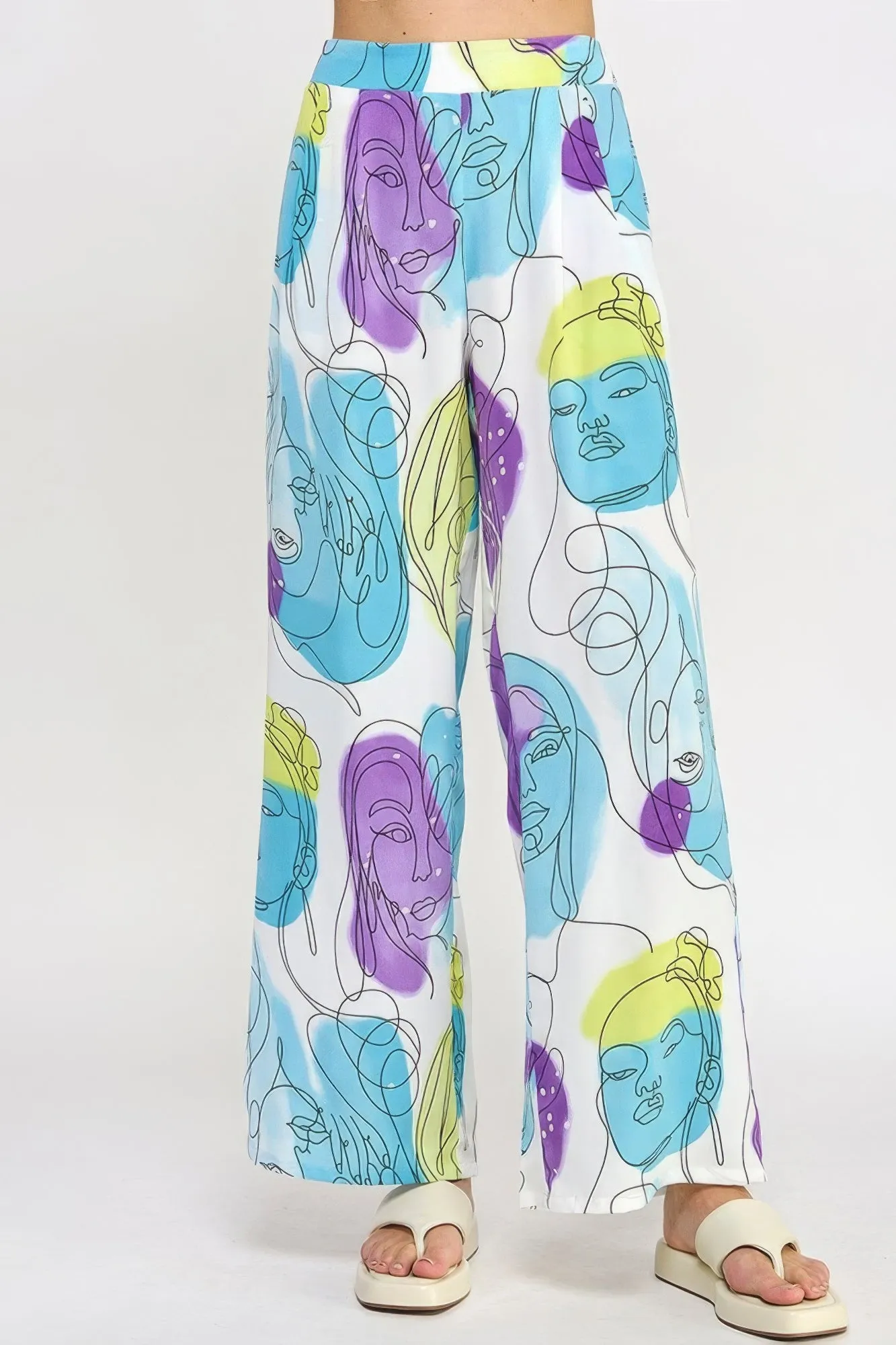 Printed Wide Leg Pant With Elastic Back