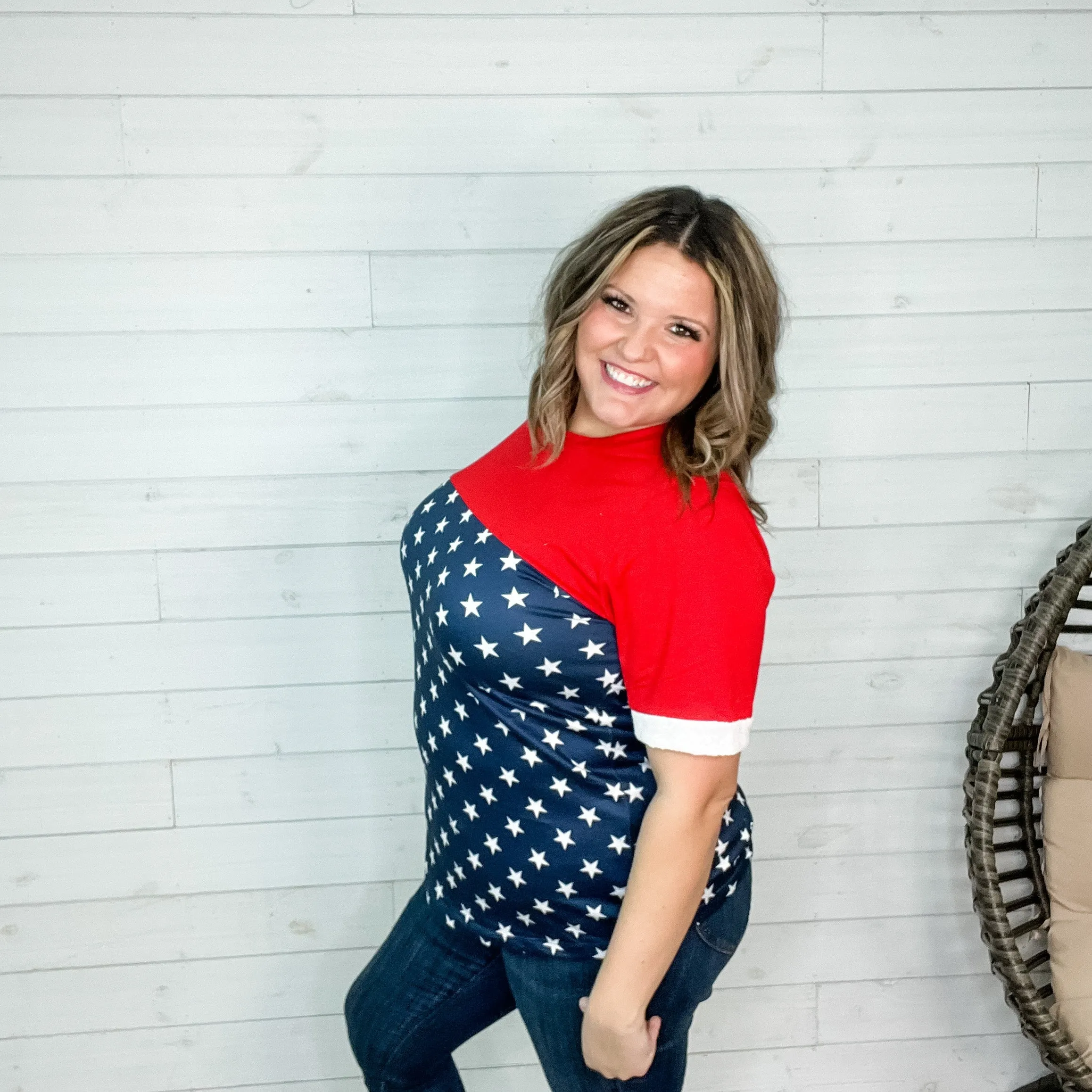 "Valor" Americana Boyfriend Tee with Sequined Cuff