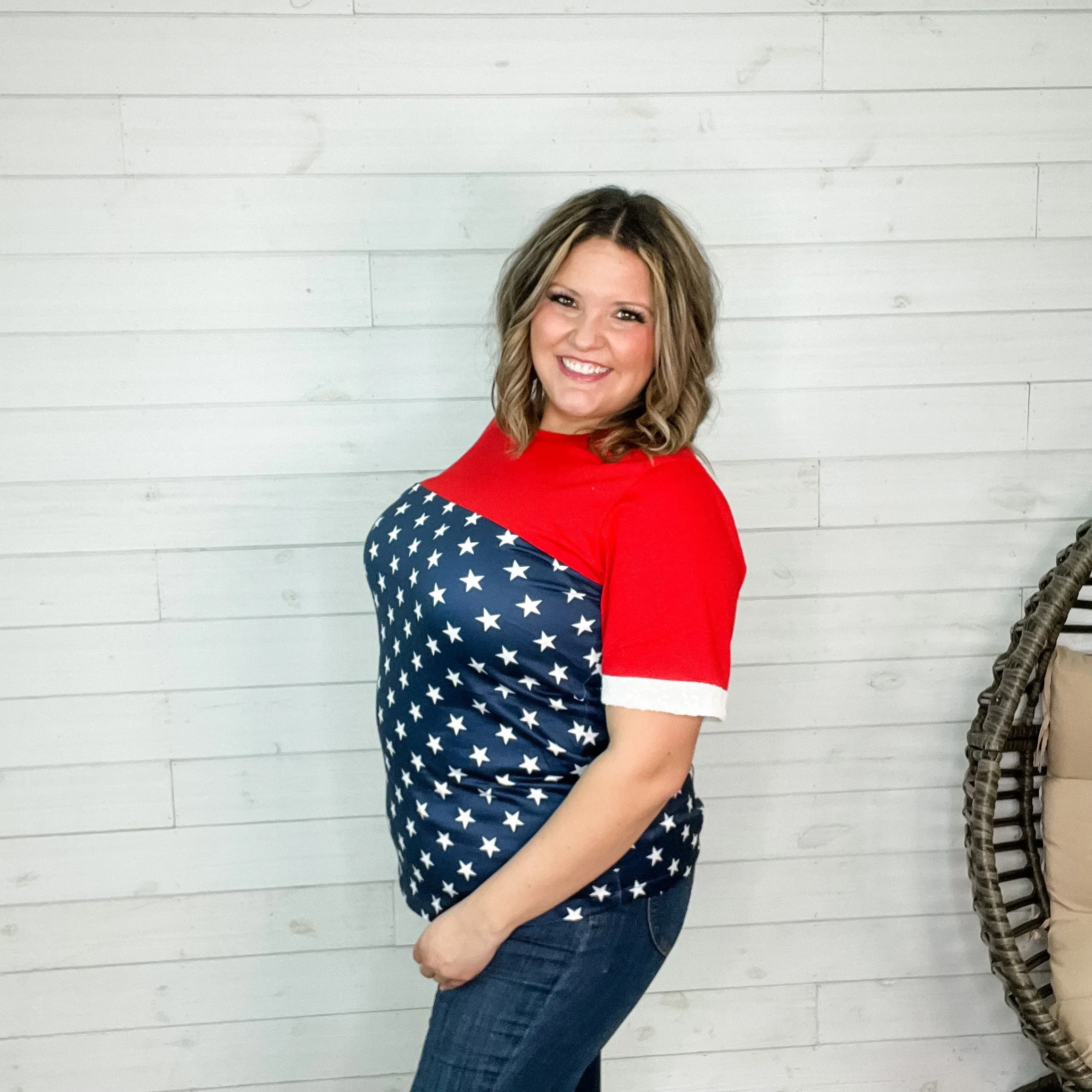 "Valor" Americana Boyfriend Tee with Sequined Cuff