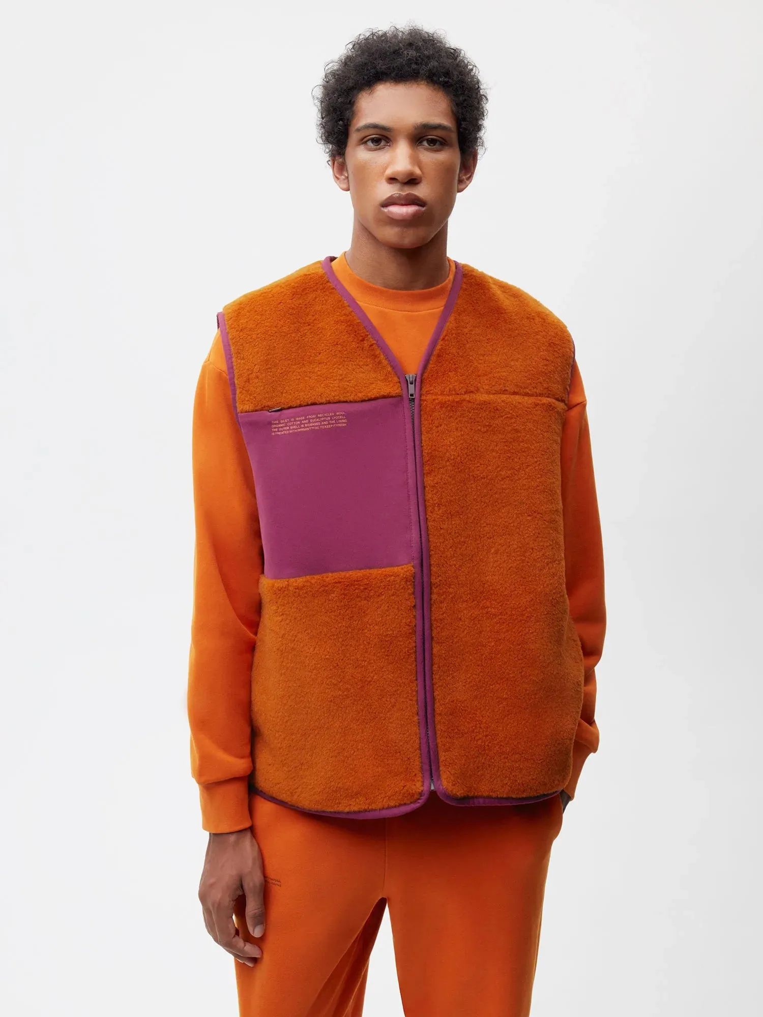 Recycled Wool Fleece Gilet—cinnamon orange