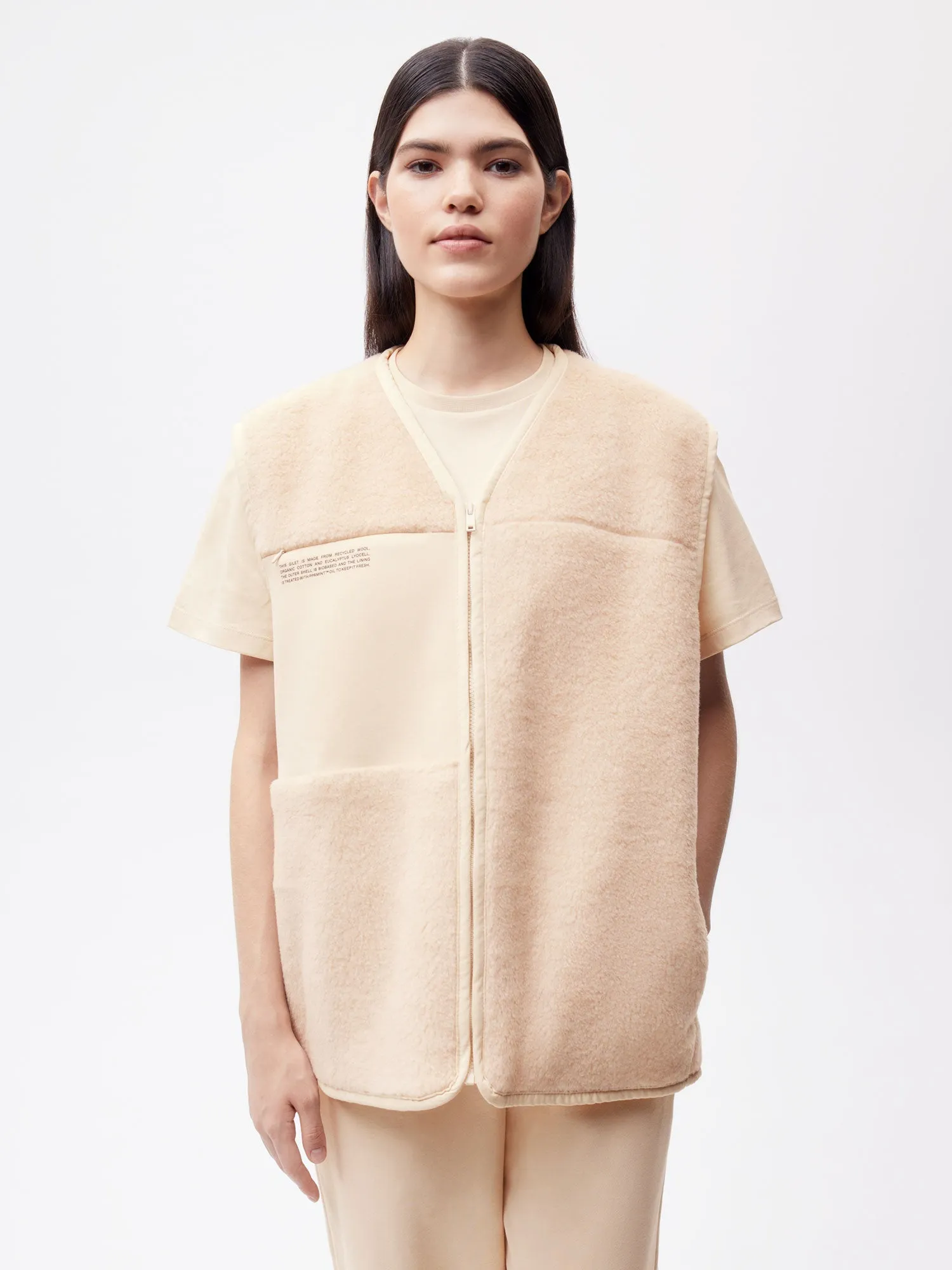 Recycled Wool Fleece Gilet—sand