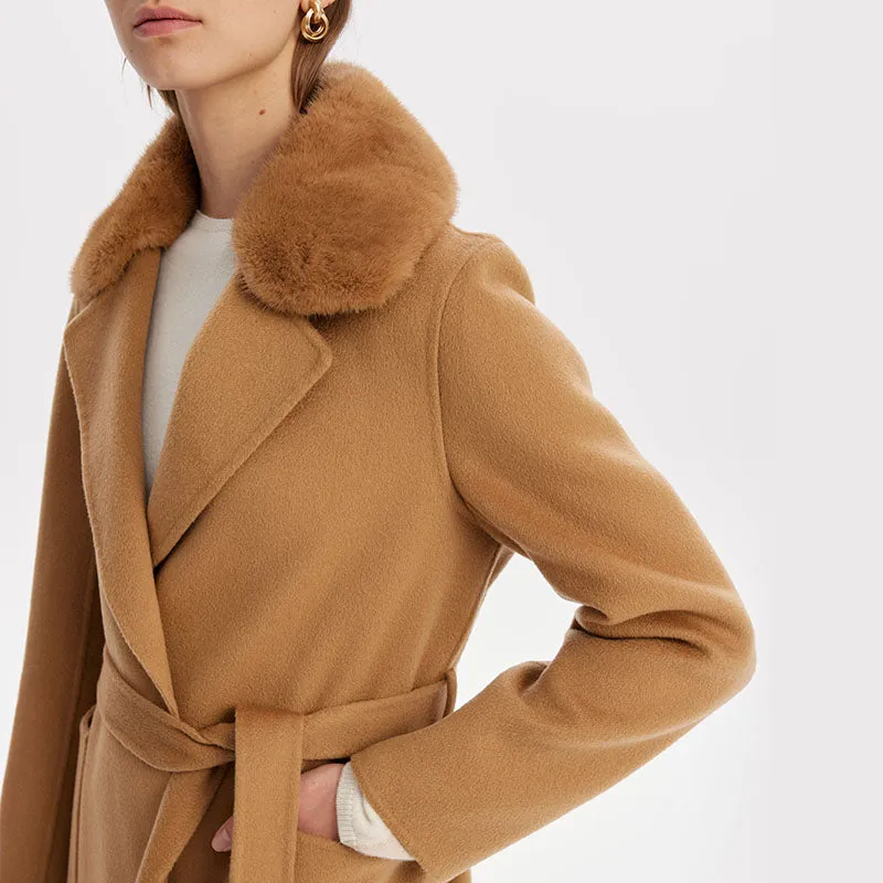 Removable Mink Fur Collar Cashmere Coat