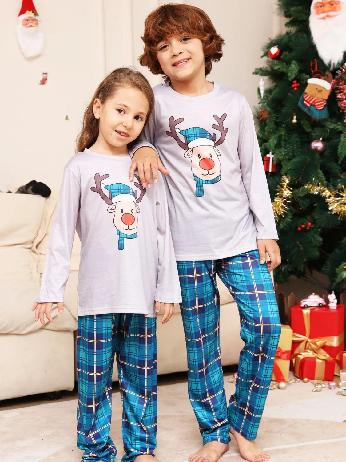 Rudolph Graphic Long Sleeve Top and Plaid Pants Set