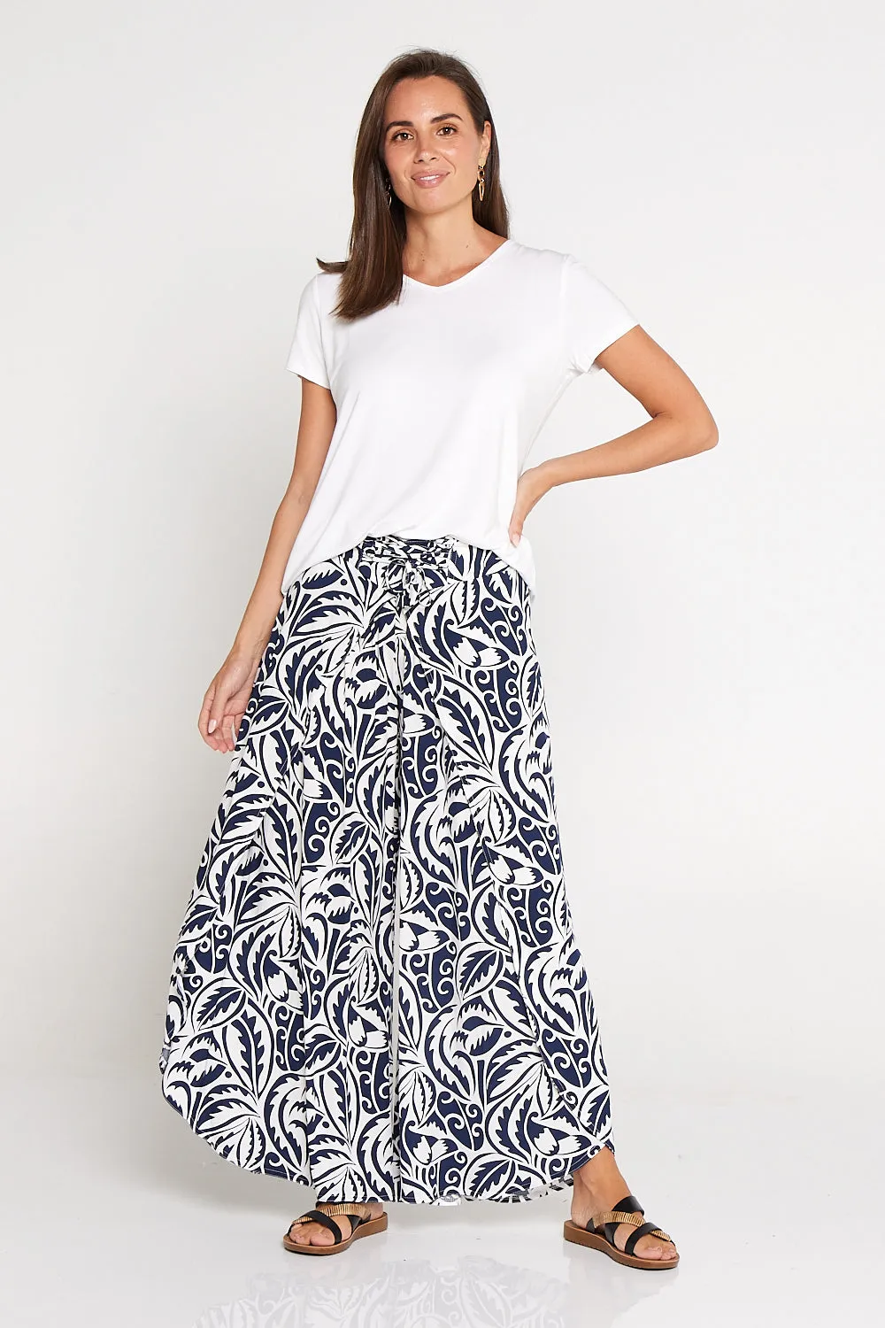 Sabine Palazzo Pants - Navy/White Print