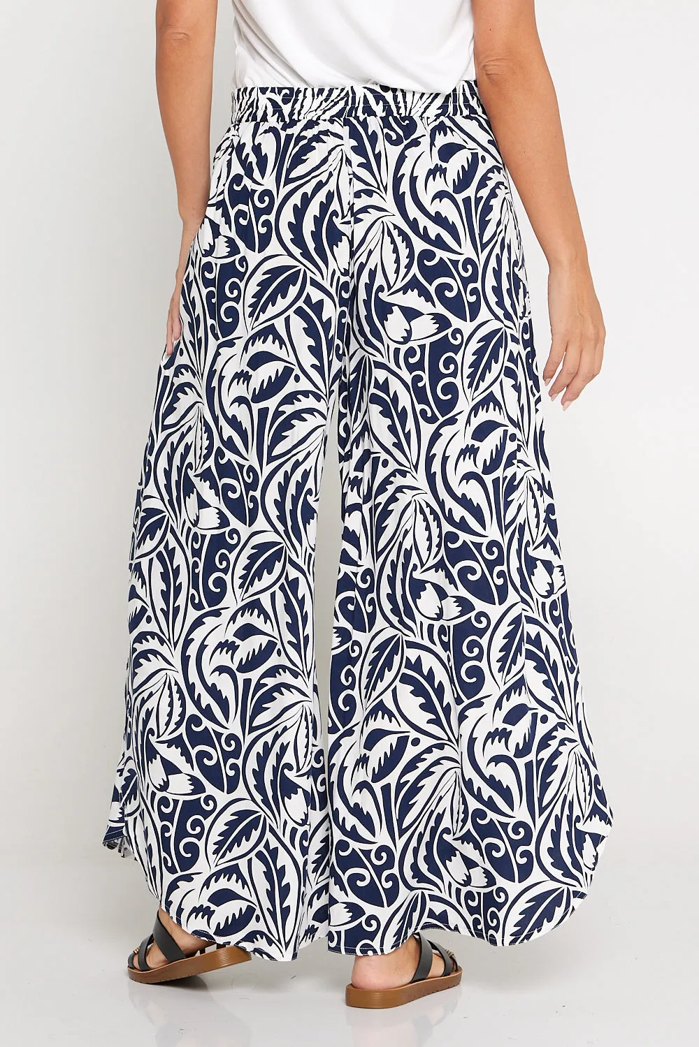 Sabine Palazzo Pants - Navy/White Print