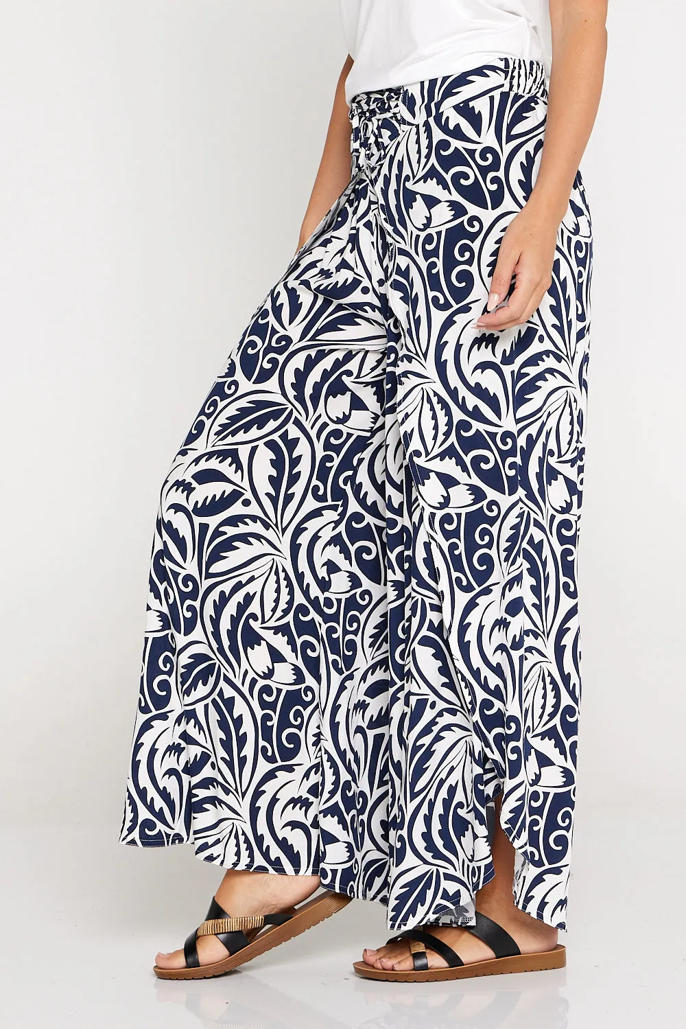 Sabine Palazzo Pants - Navy/White Print