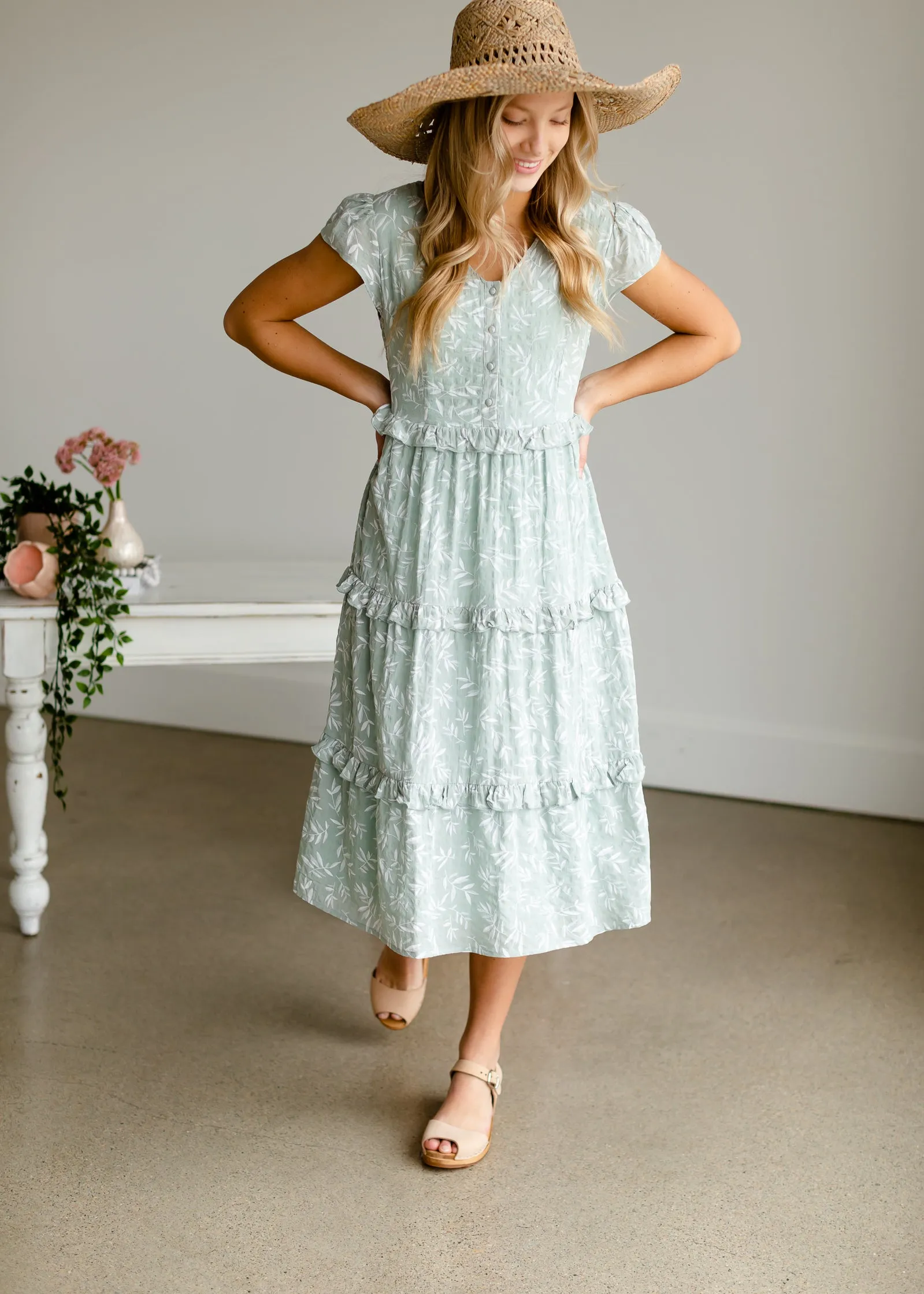 Sage Ruffle Midi Dress