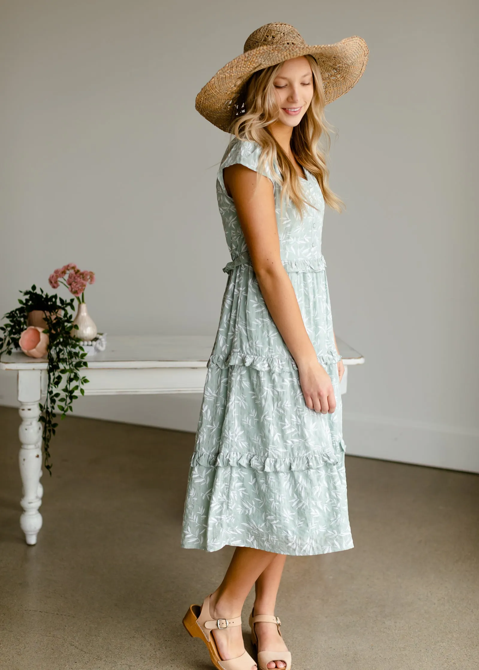 Sage Ruffle Midi Dress