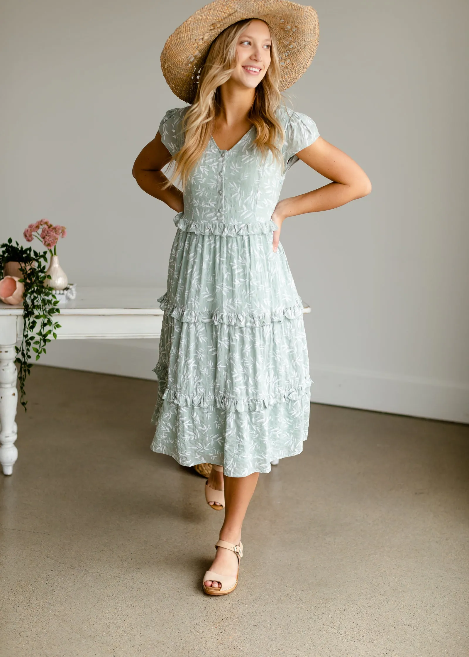 Sage Ruffle Midi Dress