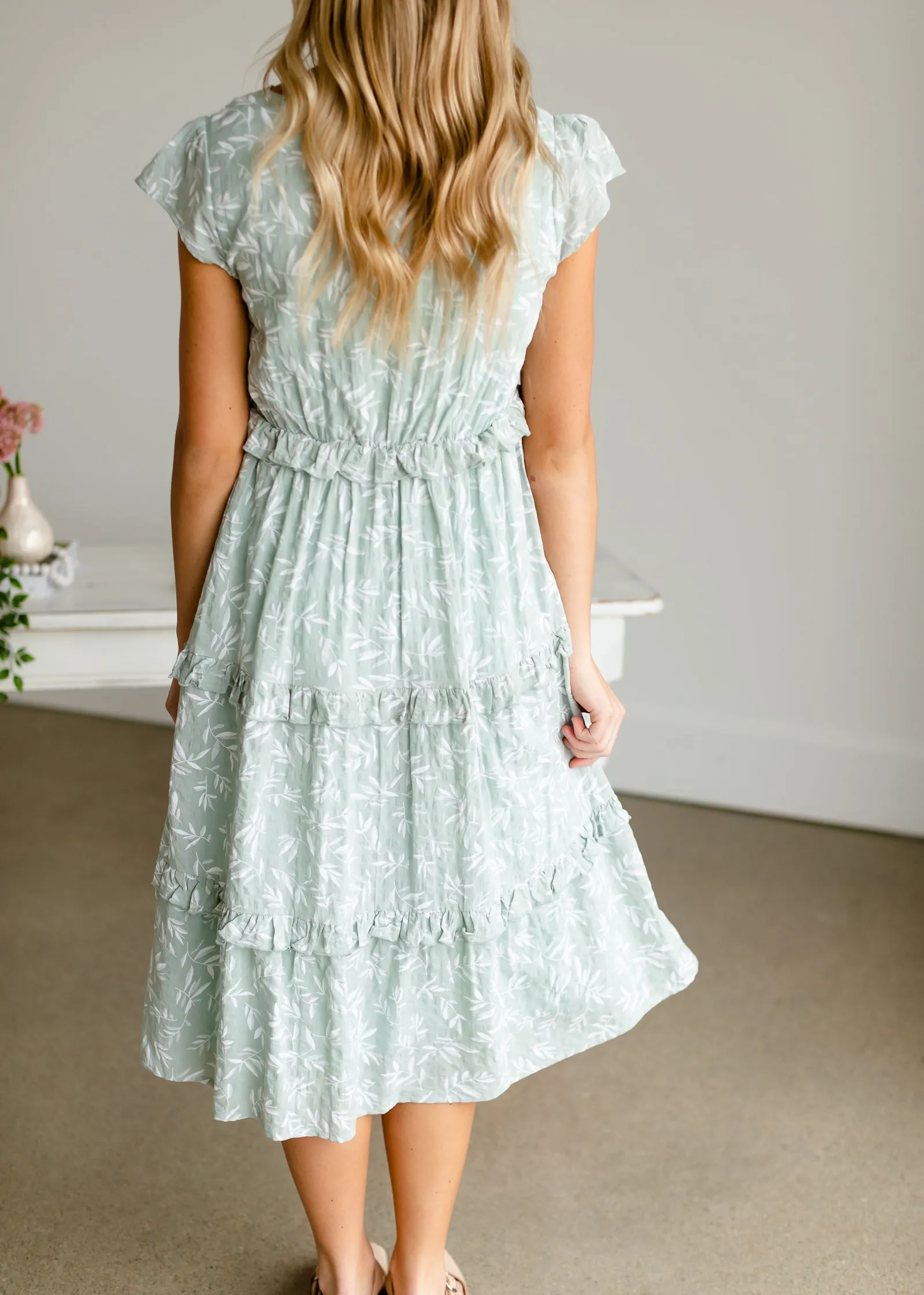 Sage Ruffle Midi Dress