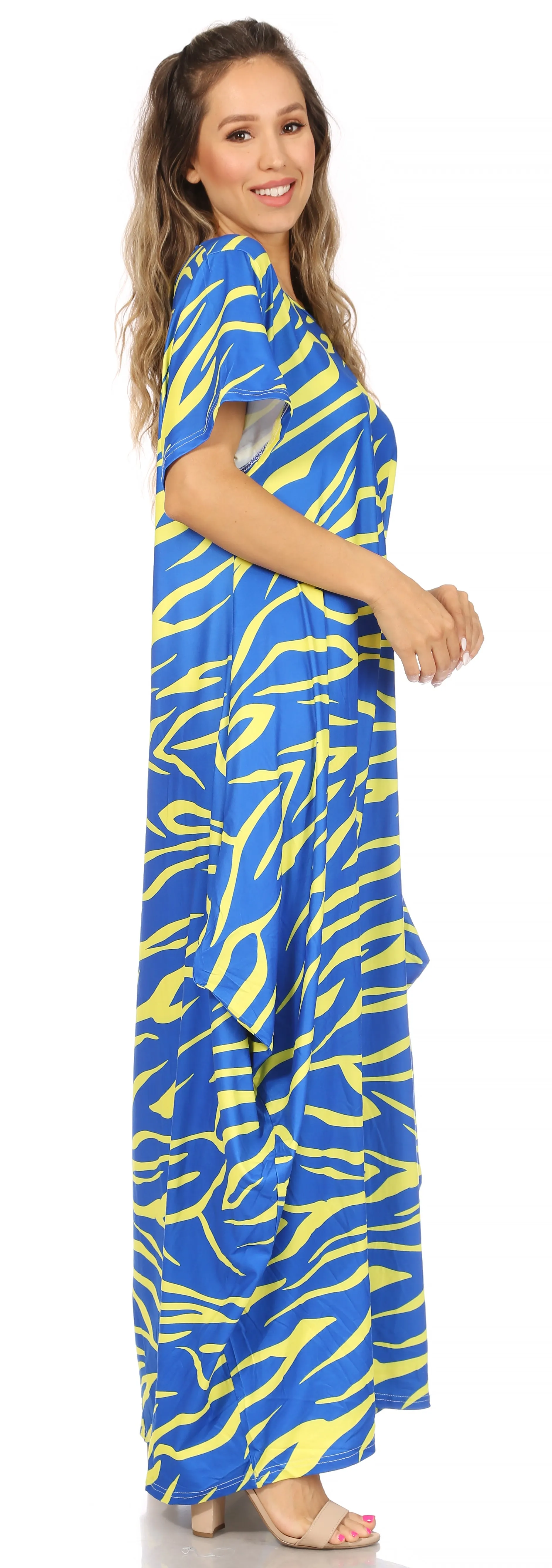 Sakkas Abeni Women's Short Sleeve Casual Print Long Maxi Cover-up Caftan Dress