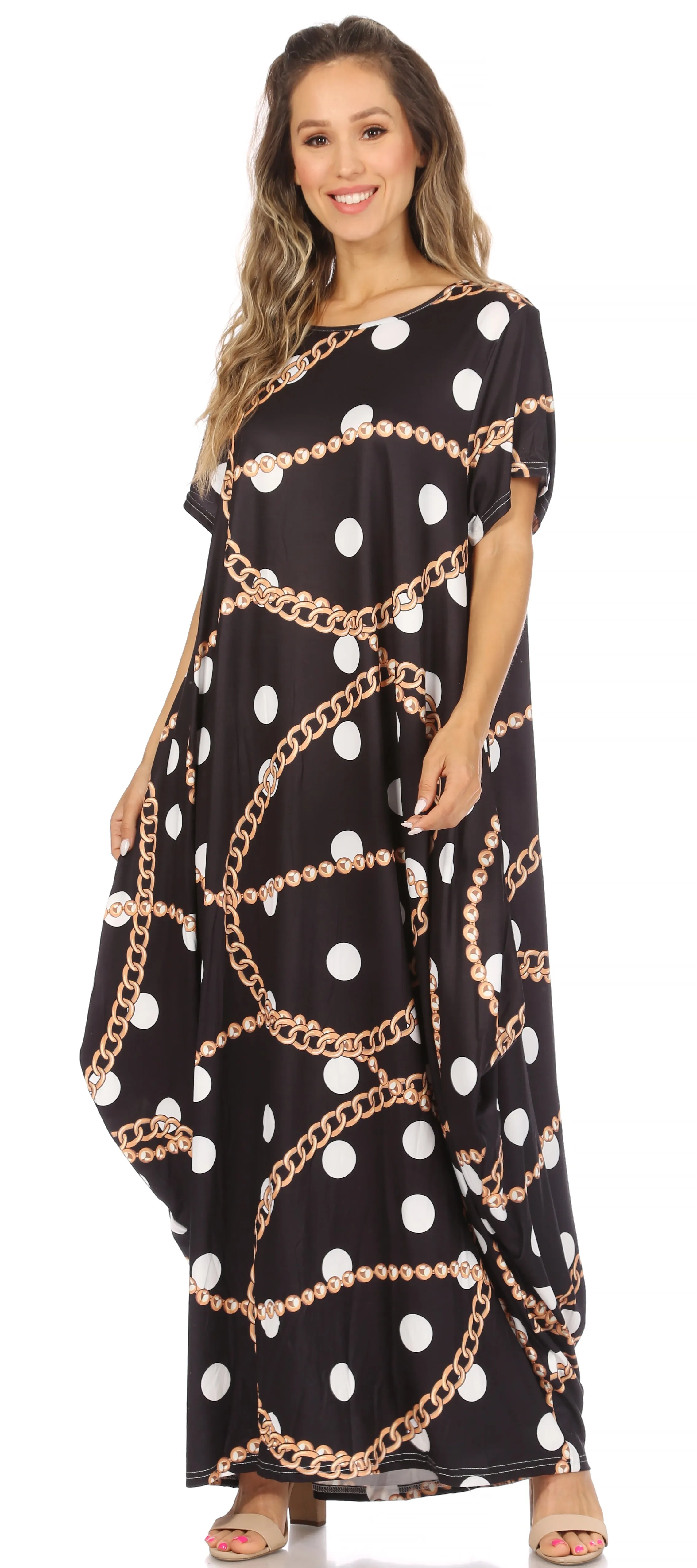 Sakkas Abeni Women's Short Sleeve Casual Print Long Maxi Cover-up Caftan Dress