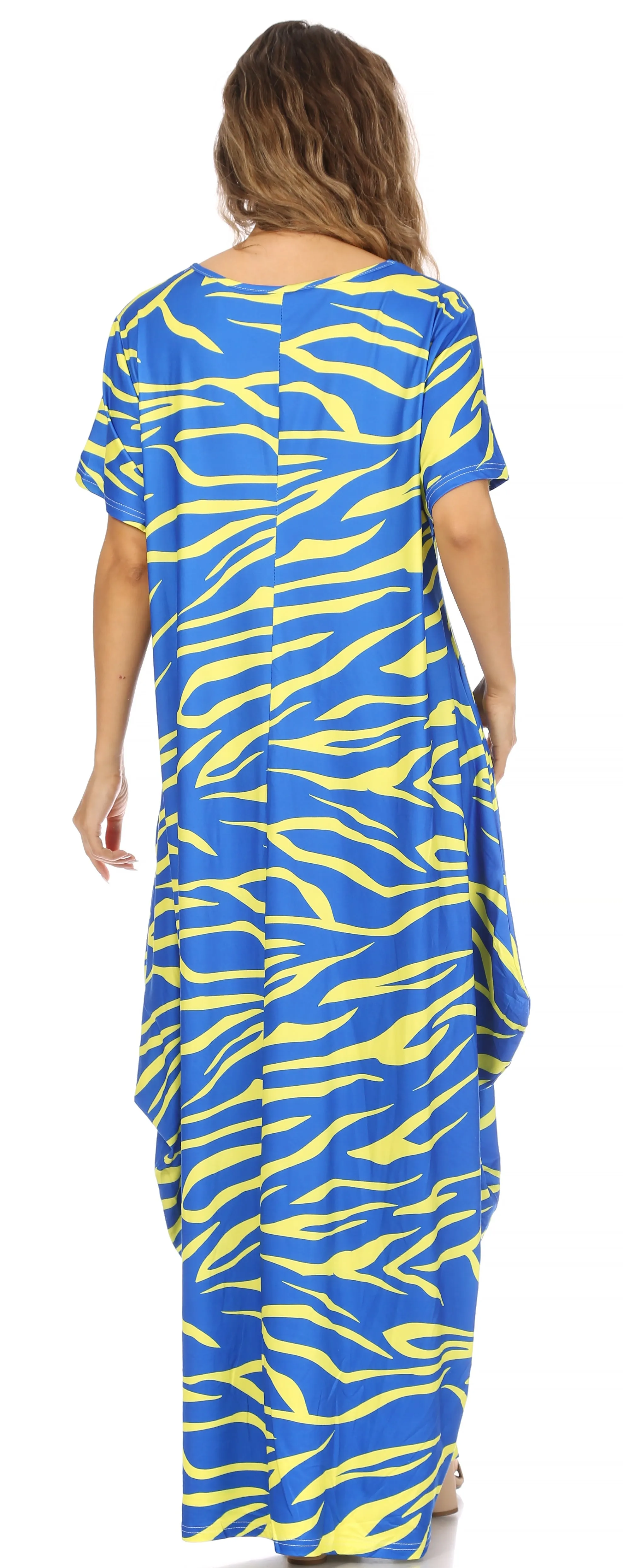 Sakkas Abeni Women's Short Sleeve Casual Print Long Maxi Cover-up Caftan Dress