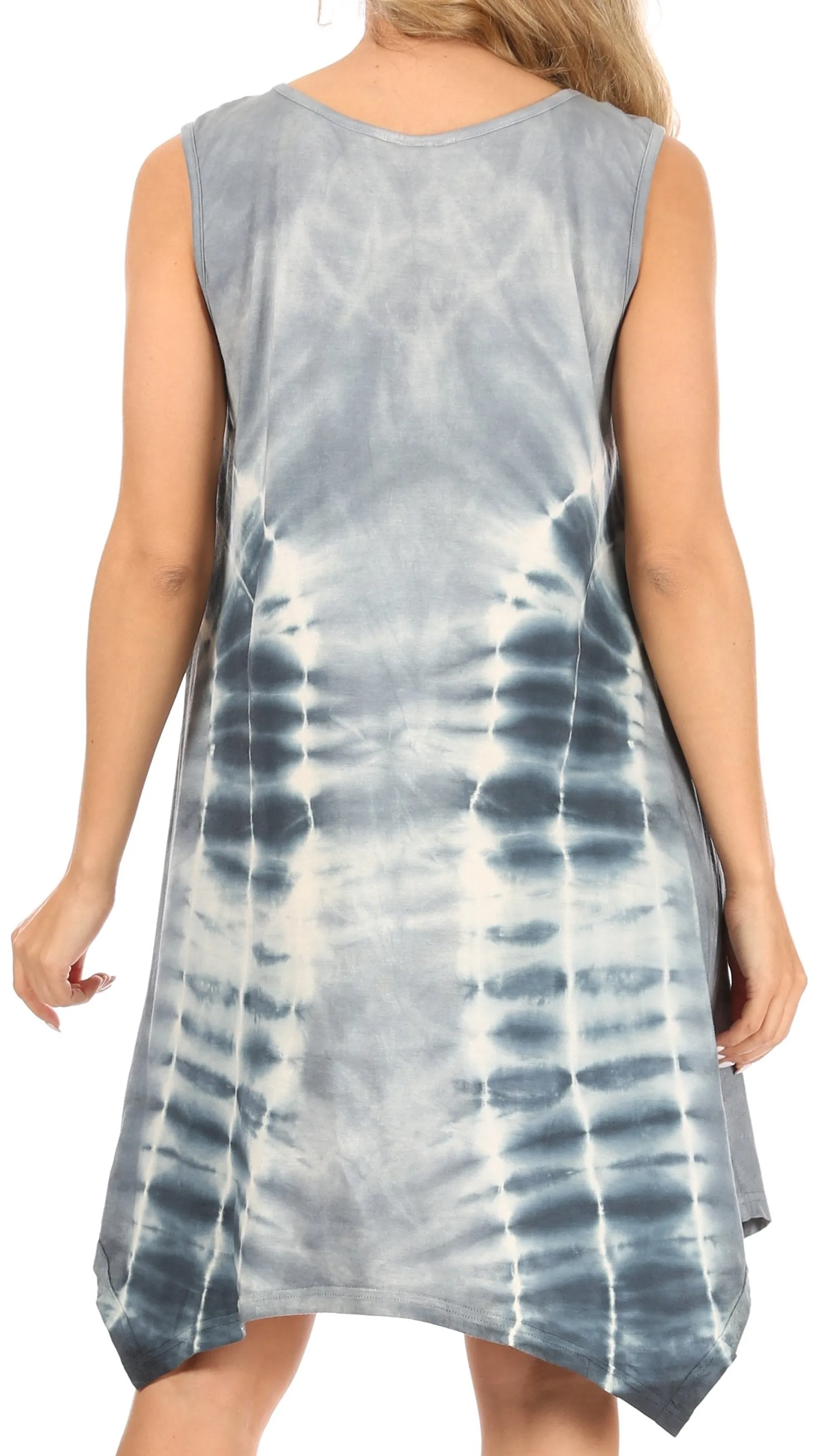 Sakkas Lunna Women's Casual Sleeveless Hi-low V-neck Knit Tie-dye Dress Cover-up