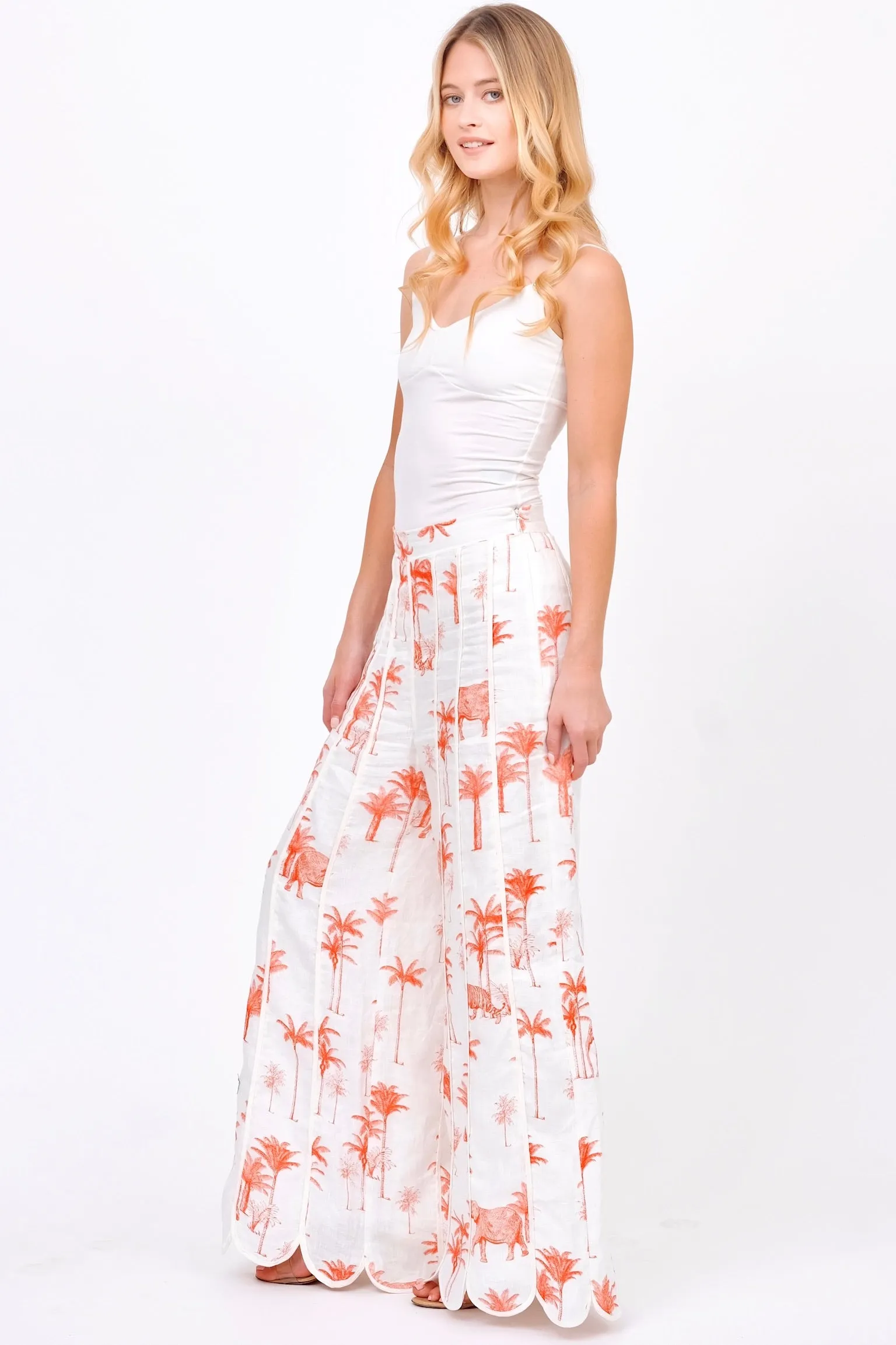 Savanna Print Pants With Scalloped Hem