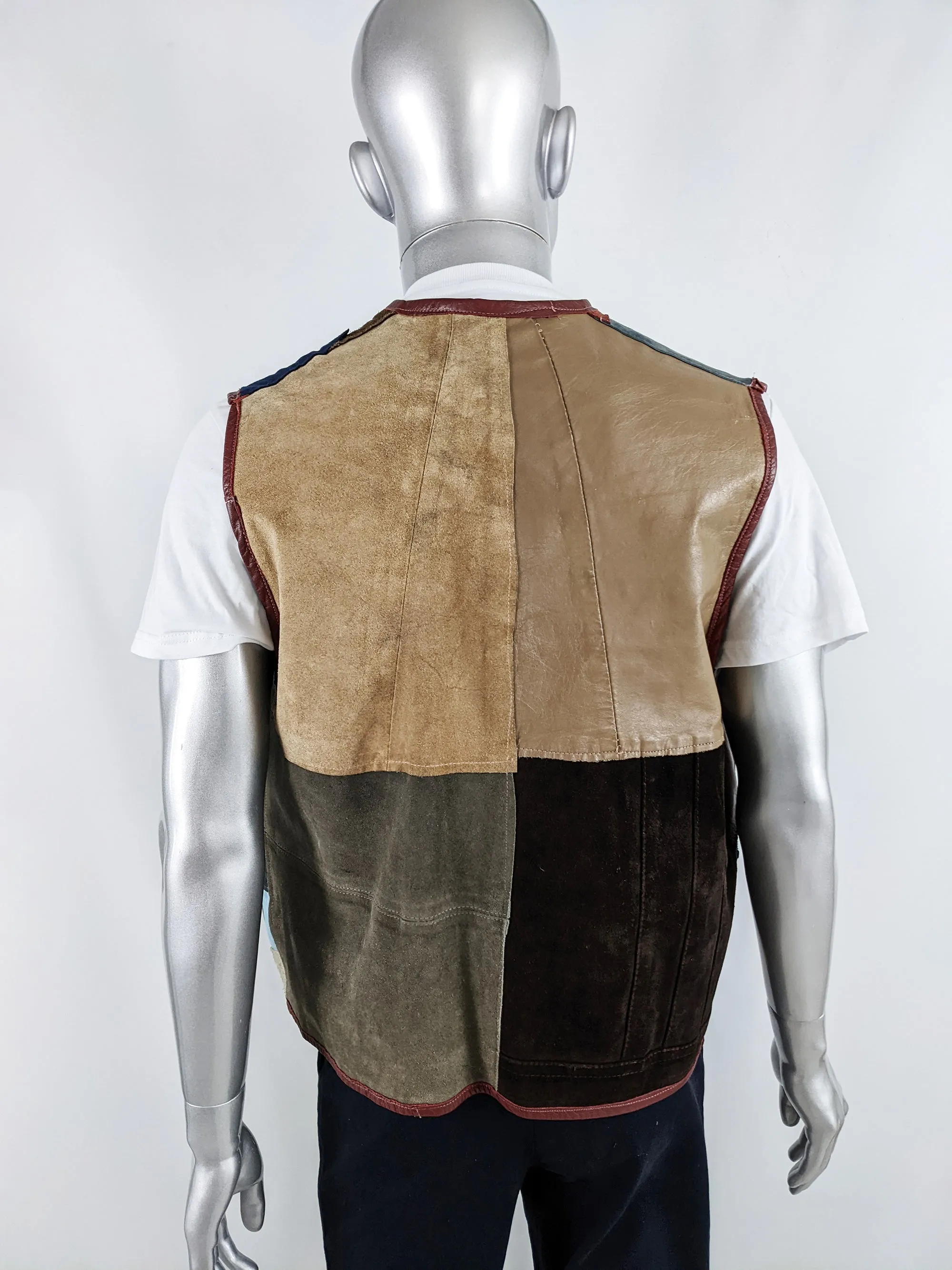 Scrap Scrap Vintage Mens Leather & Suede Patchwork Vest, 1980s