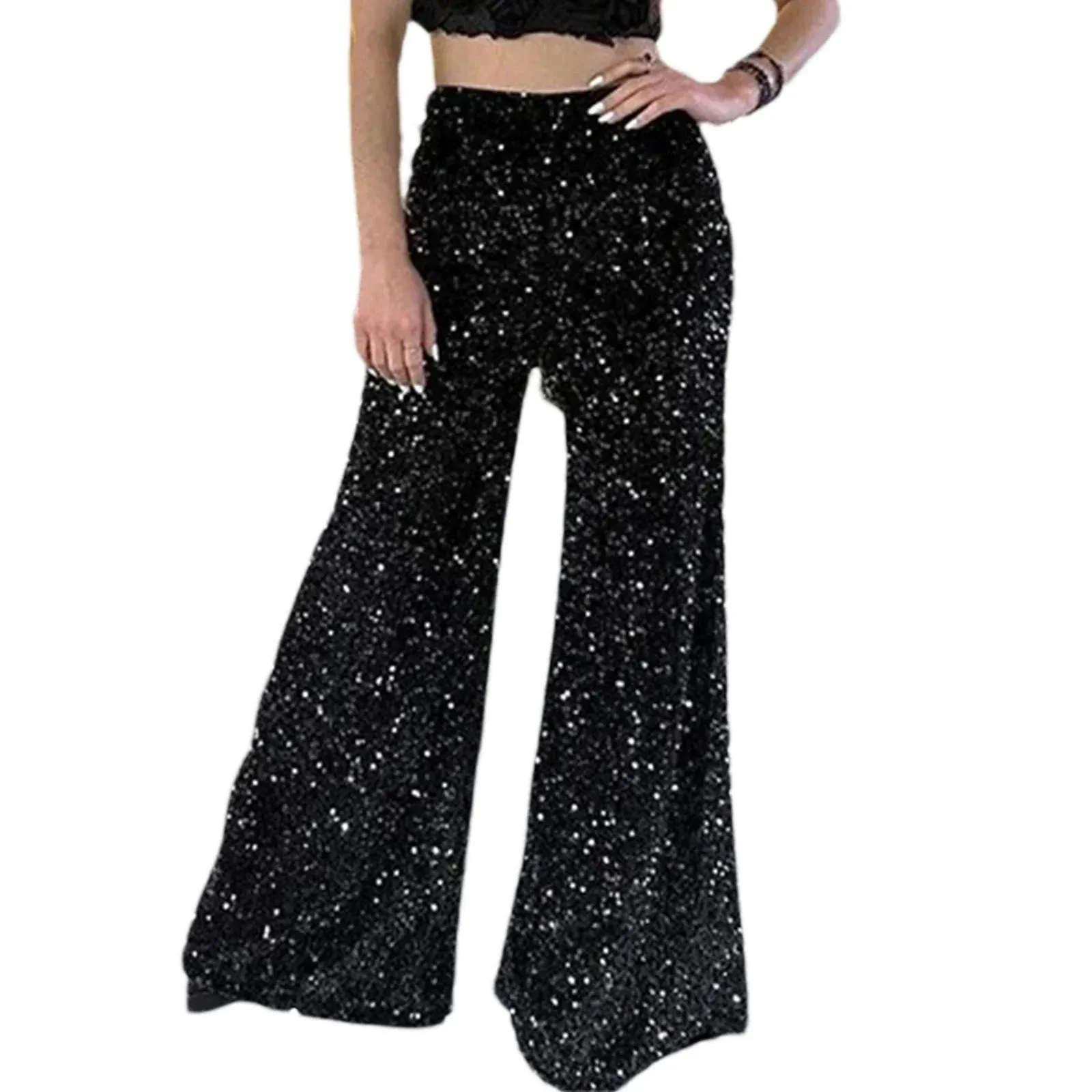 Sequin Bell Bottom Sexy High Wide Sparkle Night Out Streetwear Party Club Glitter Pants