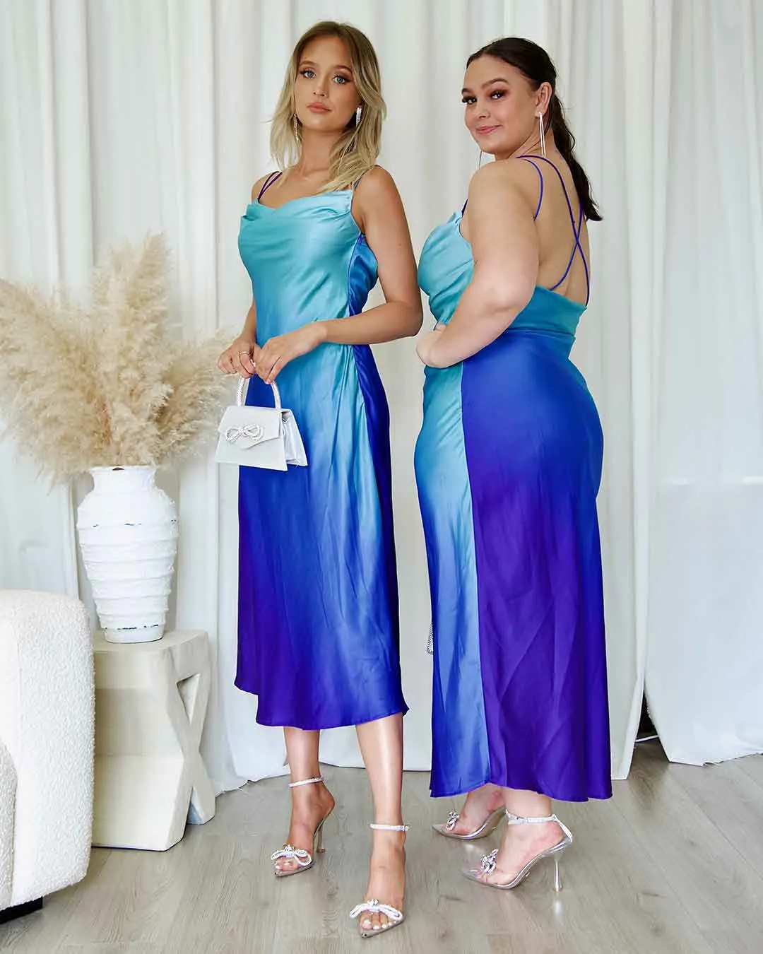 Serenity Satin Midi Dress - Blue Ombre