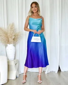 Serenity Satin Midi Dress - Blue Ombre