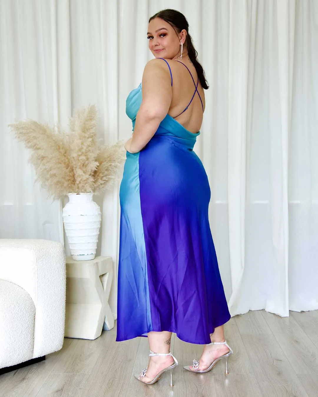 Serenity Satin Midi Dress - Blue Ombre