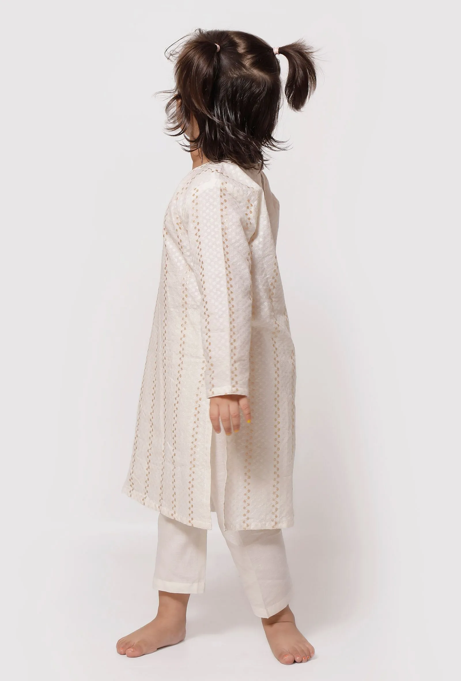 Set of 2 - Cream White Malmal Kurta with Plain Pajama