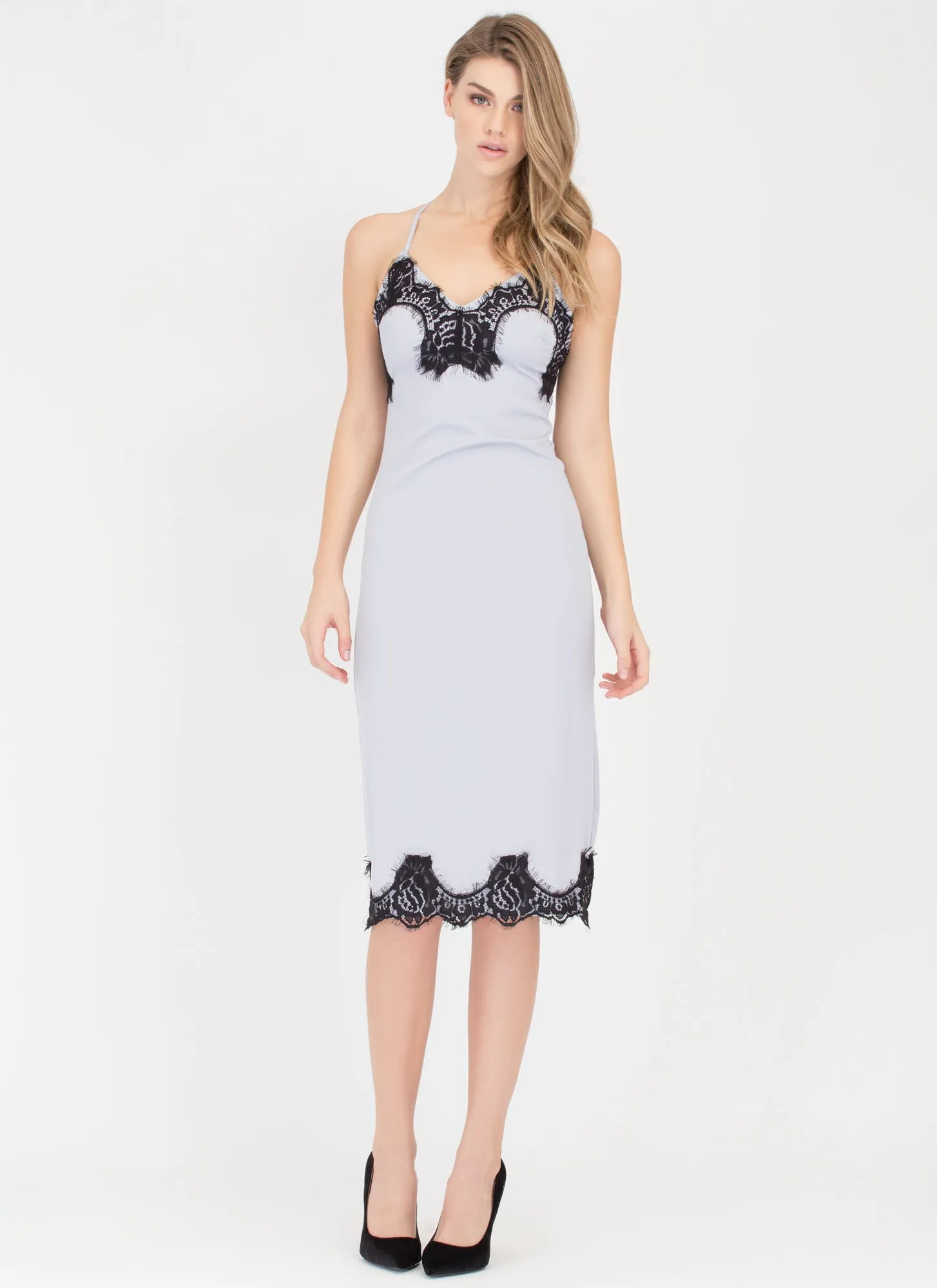 Set The Lace Midi Slip Dress