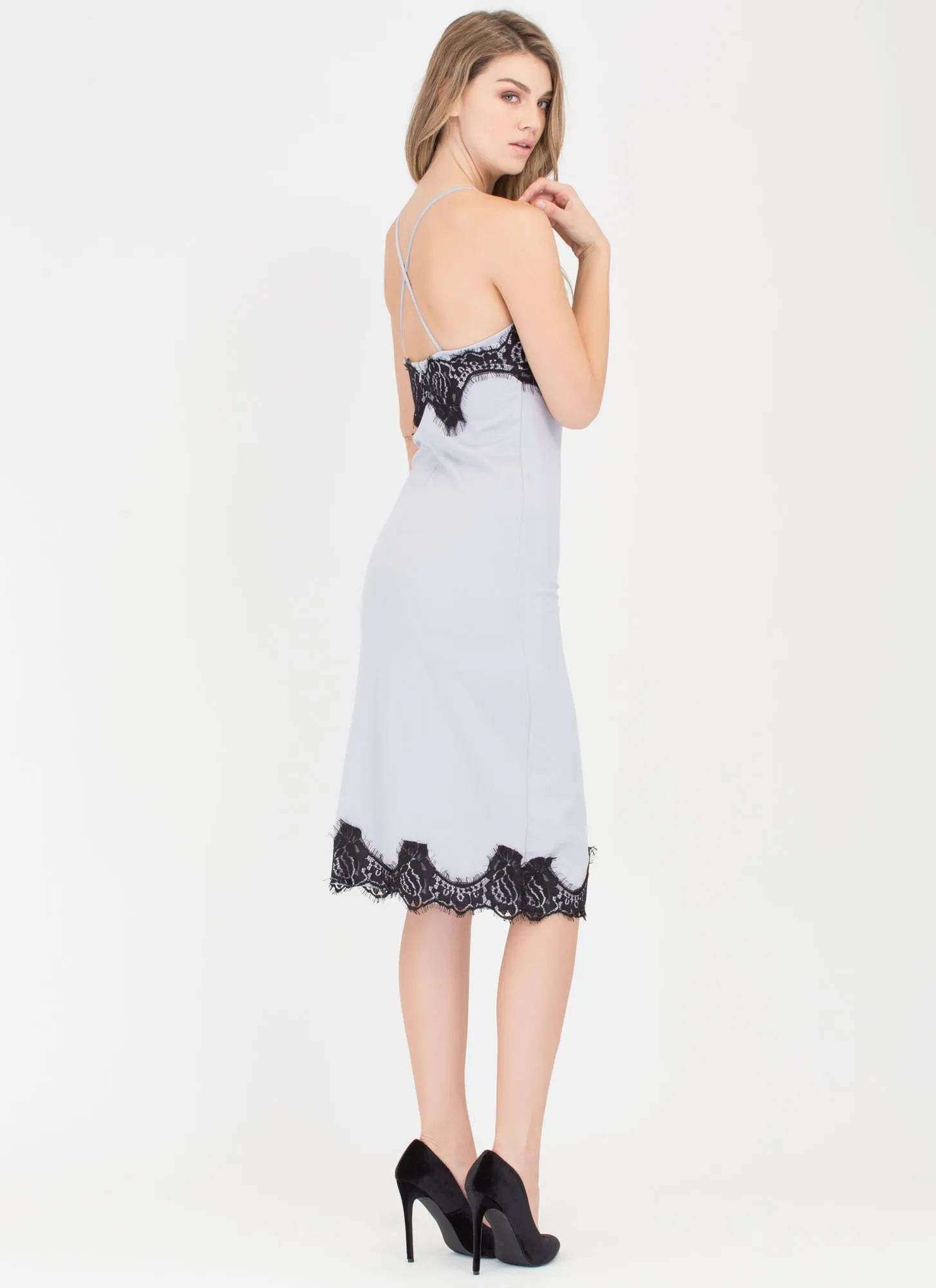 Set The Lace Midi Slip Dress