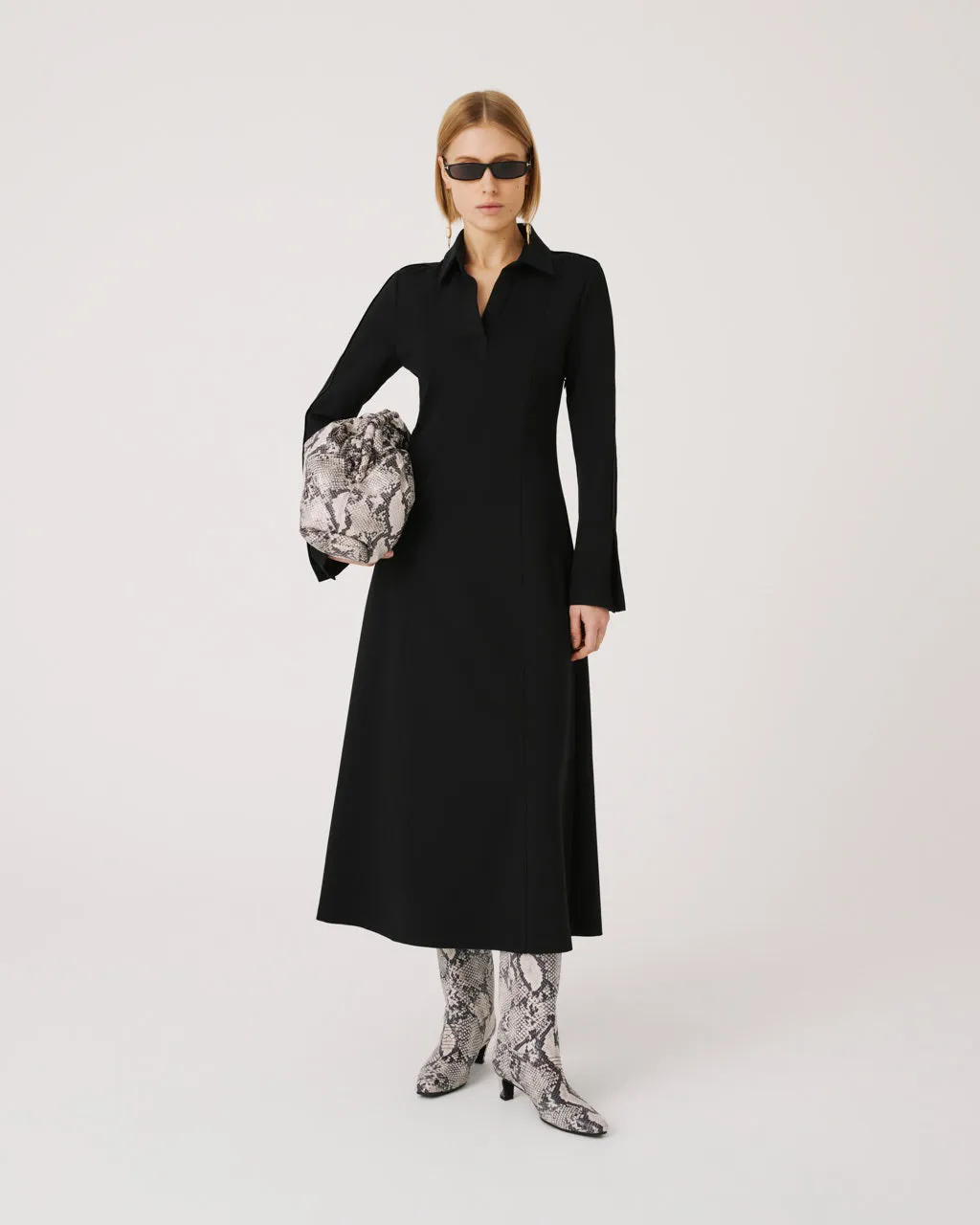 SFIZIO - PONTE KNIT MIDI DRESS WITH LONG SLEEVES AND COLLAR