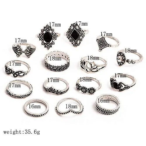 Shining Diva Fashion Base Metal Boho Midi Finger Rings for Women and Girls - Set of 15 (Silver, 11800r)