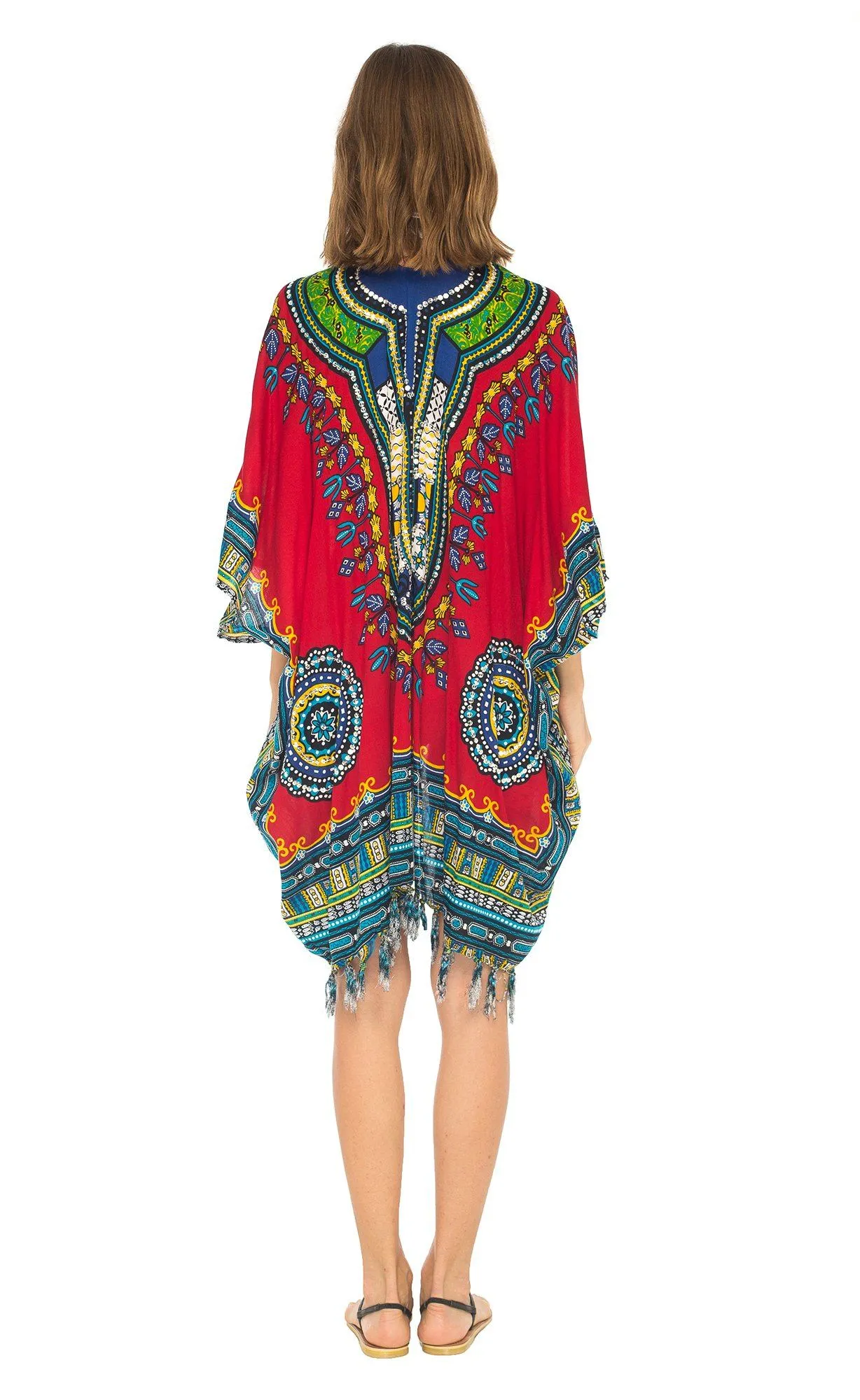 SHU-SHI Women's Dashiki Sequined Beach Cover-Up | Open Front Kimono Cardigan for Bikinis