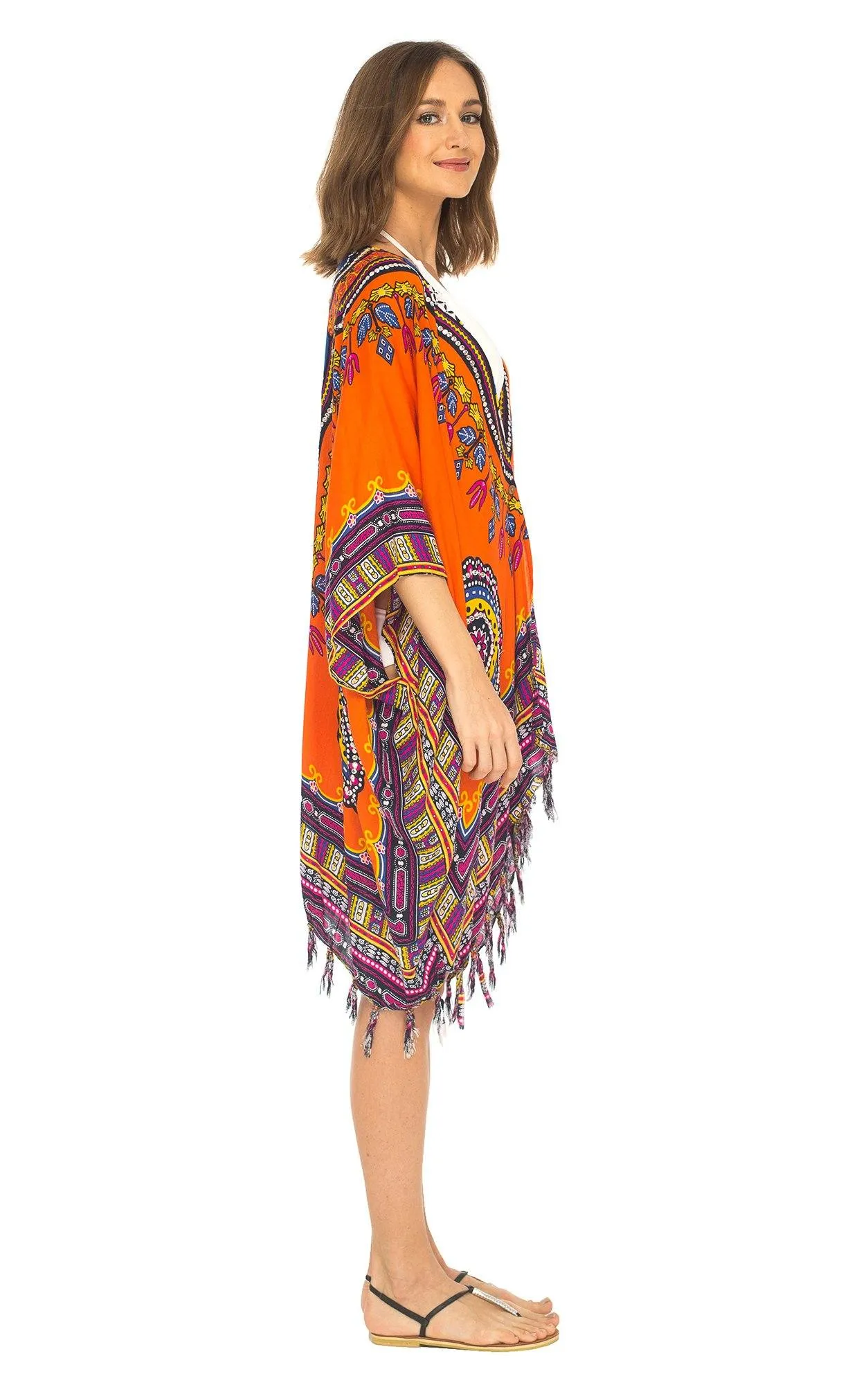 SHU-SHI Women's Dashiki Sequined Beach Cover-Up | Open Front Kimono Cardigan for Bikinis