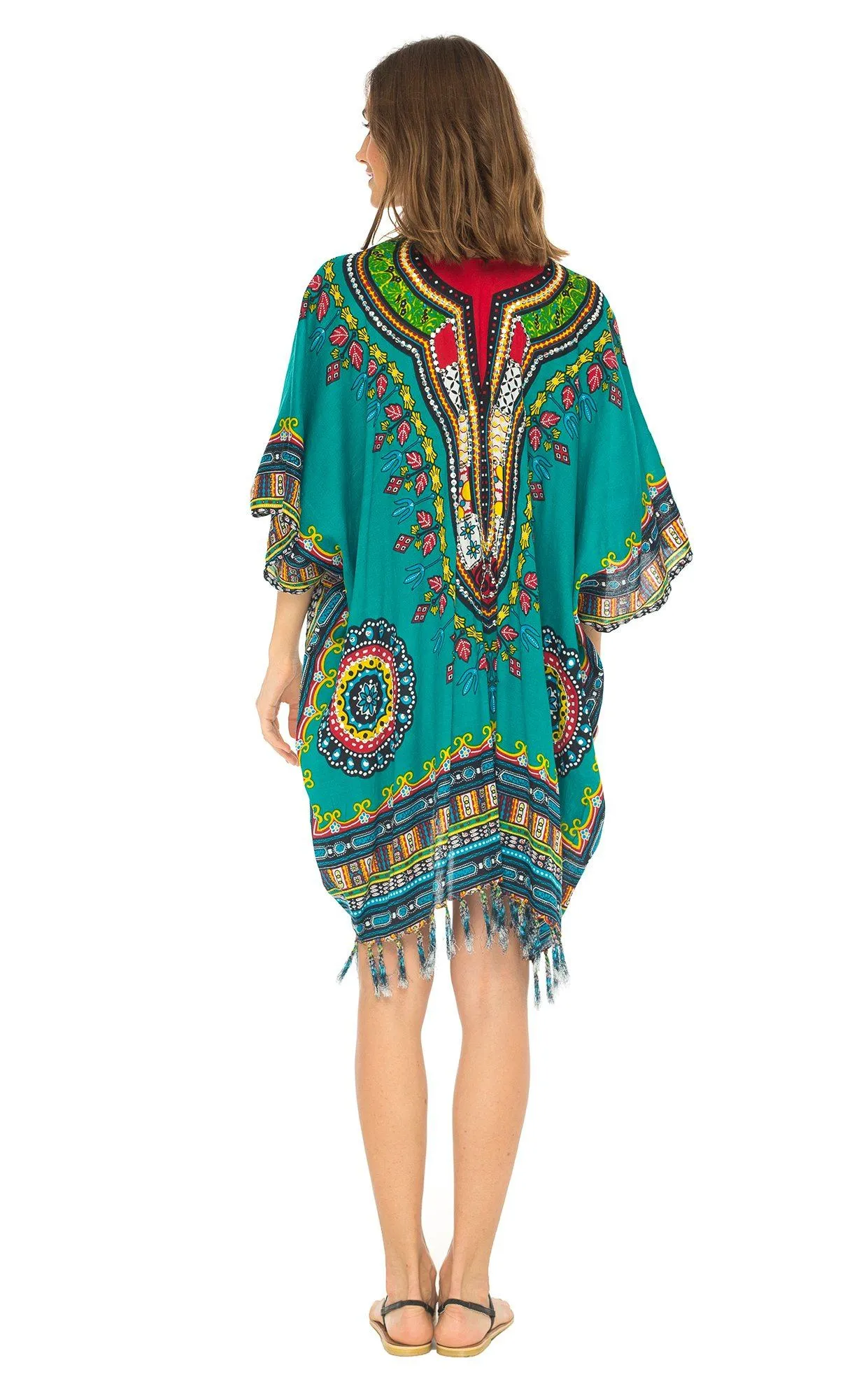 SHU-SHI Women's Dashiki Sequined Beach Cover-Up | Open Front Kimono Cardigan for Bikinis