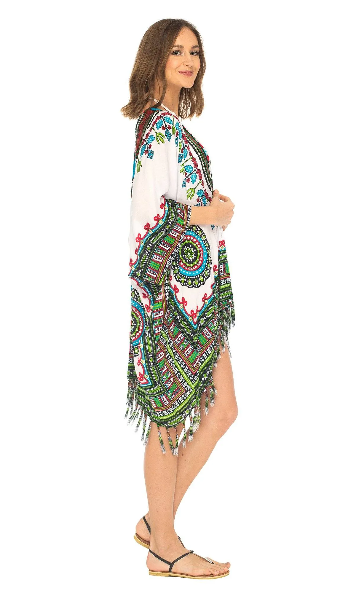 SHU-SHI Women's Dashiki Sequined Beach Cover-Up | Open Front Kimono Cardigan for Bikinis